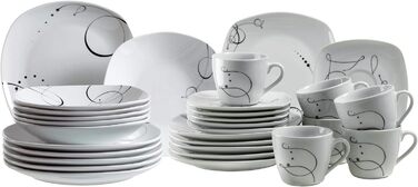 Серия шансон, комбинированный сервиз 30 предметов, набор фарфоровой посуды, на 6 персон, белый