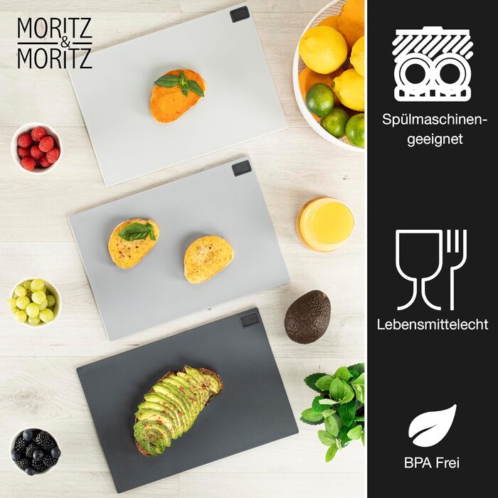 Набор разделочных досок 32 x 22 см с подставкой, 3 предмета, серые Moritz & Moritz