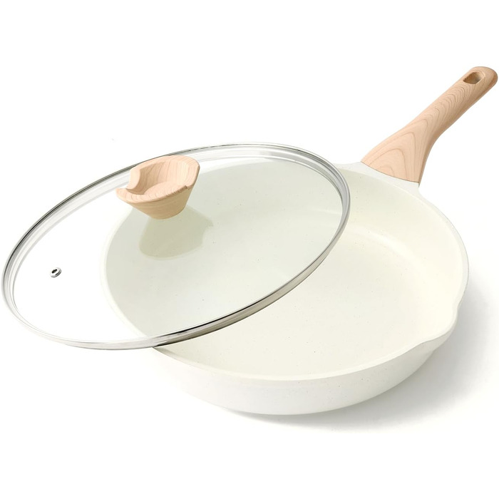 Сковорода 28 см со стеклянной крышкой, белая Kordisen