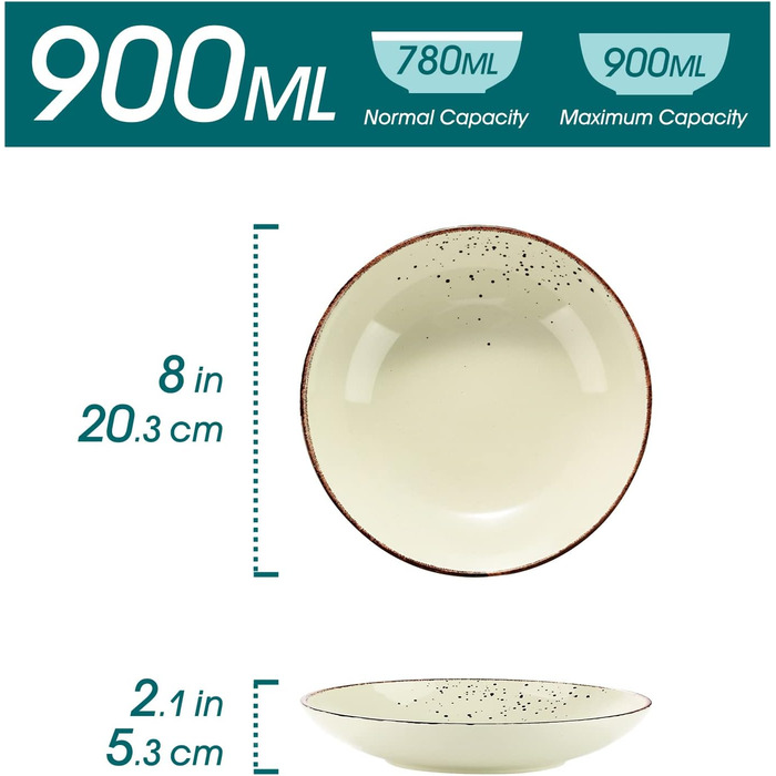 Набір посуду Vancasso на 12 осіб, набір керамічного посуду Navia, комбінований набір з 48 предметів з обідніми тарілками, салатницями, мисками та чашками, вінтажний вигляд, натуральний дизайн