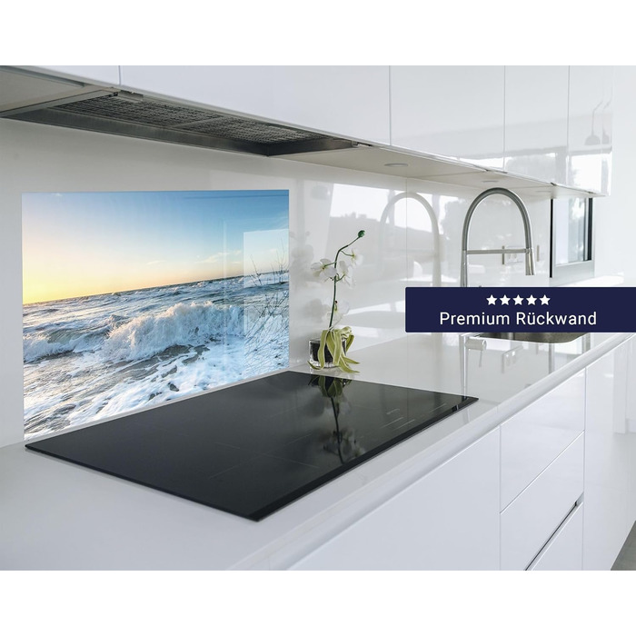 Кухонний фартух Timalo зі скляним виглядом Північне море, очерет, захід сонця, океан, солома 2-мм акрилове скло Бризкозахисна стіна для плити, скляний кухонний фартух, акрилові скляні стінові панелі, захисна панель для фартуха (120 x 80 см, 313- Хвилі на 