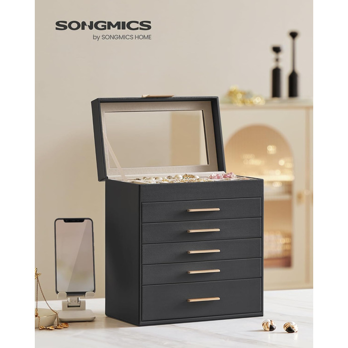 Органайзер для ювелирных изделий 6-уровневый, черный SONGMICS