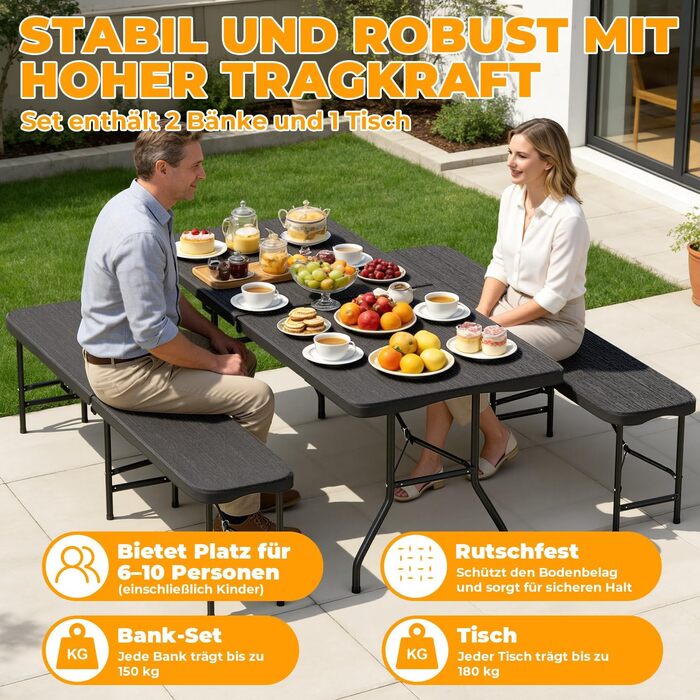 Складной набор для отдыха стол и 2 лавки Hebitod