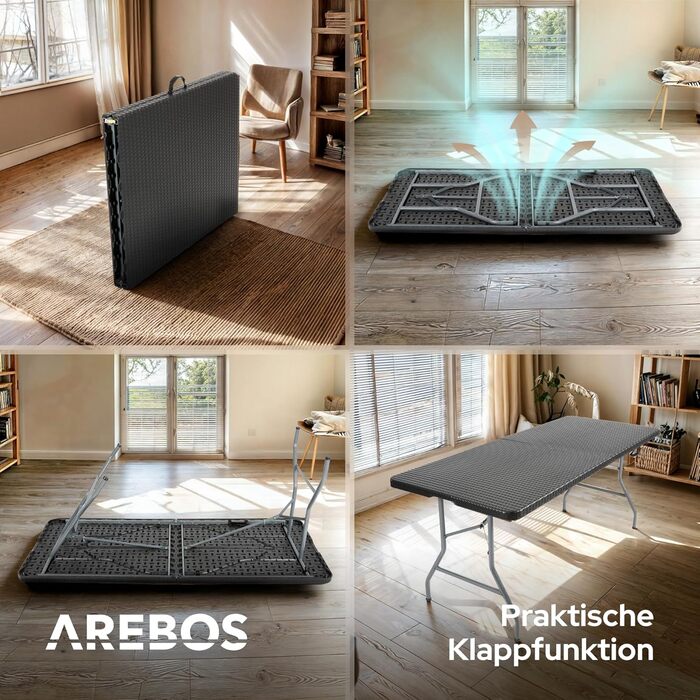 Складной фуршетный стол 182 x 74 x 74 см черный Arebos