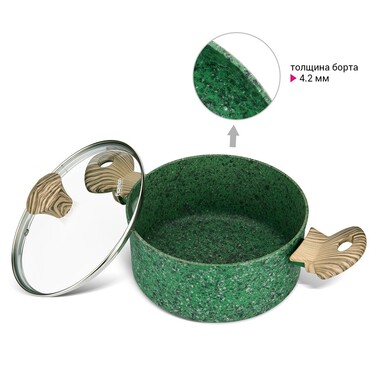 Кастрюля со стеклянной крышкой Fissman MALACHITE 24x10,9 см на 4,7 л (4319)