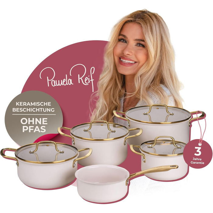 Набор кастрюль со стеклянными крышками, 9 предметов, пастельно-бежевый Pamela Reif Fackelmann