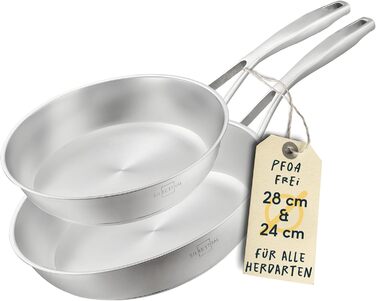 Набір з 2 сковорідок 24 та 28 см, нержавіюча сталь без покриття Silberthal
