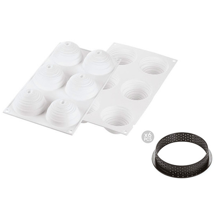 KIT TARTE RING MONTBLANC D80 MM Форма силіконова Ø74 h42 mm + 6 кілець (d 80 mm, h 20 mm) - 1*6 фо