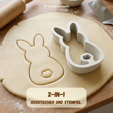 Набір із 3 формочок для пасхального печива, смугастий візерунок пасхальних яєць, кролик, 2-в-1 зі штампом, 5 x 4 см, можна мити в посудомийній машині, екологічно чистий, стійкий до іржі (великодній зайчик (10 x 5 x см))
