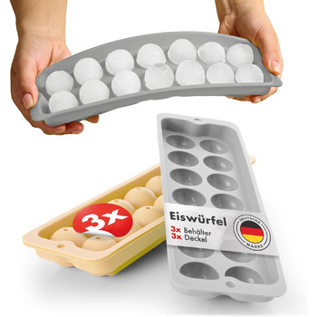 Силиконовые формочки для льда на 14 шариков XL с крышкой, набор 3 предмета, серый/желтый Blumtal
