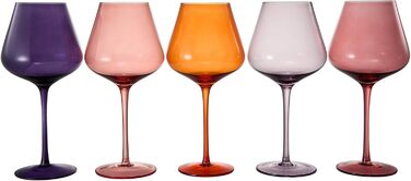 Набір із 5 кольорових кришталевих келихів для вина 590 мл Khen