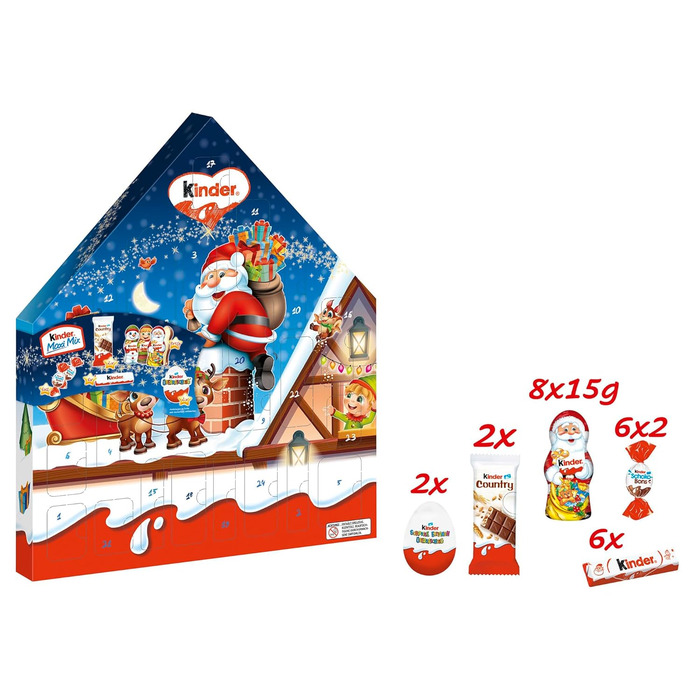 Різдвяний адвент-календар із 30 шоколадними делікатесами, 351 г Maxi Mix Kinder