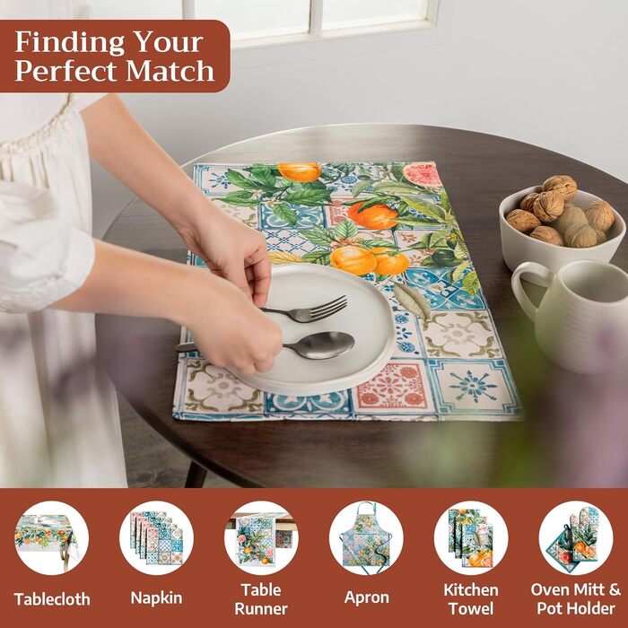 Бавовняні килимки для серветок, набір з 4 шт. , декоративні килимки для серветок, пасхальні килимки, що миються, для свят, вечерь, весни, літа (33 см x 48 см) (026 - Цитрус), 39Hermine 100