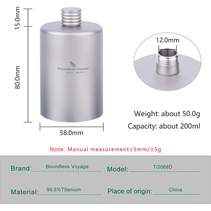 Кружка для кемпинга 200 мл Titanium Hip Flask Boundless Voyage