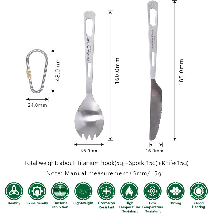 Безмежна подорож Титановий посуд Кемпінговий ніж і виделка Ложка Домашнє використання Набір столових приборів для подорожей для кемпінгу (Ti1534BQ)