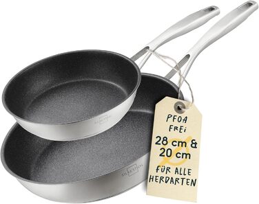 Набір з 2 сковорідок 20 та 28 см, нержавіюча сталь з антипригарним покриттям Silberthal