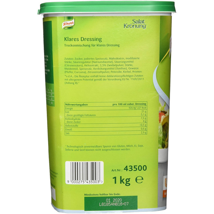 Заправка для салату Knorr Art (Легко готується заправка для салату, універсальний соус для салату) 1 упаковка (1 x 1 кг) (Прозора, 1 кг (1 упаковка))