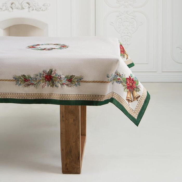 Різдвяна гобеленова скатертина Home of Christmas Скатертина на Різдво та Новий рік (Дзвіночок - Зелений (Без блискіток), 140x240 см)
