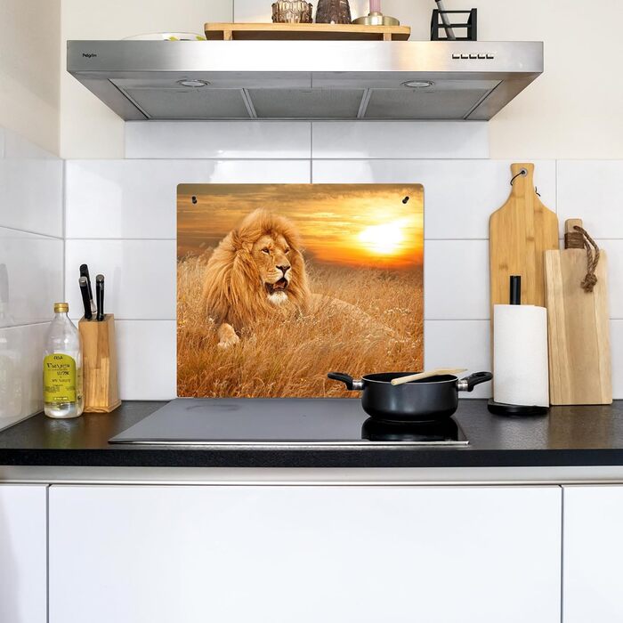 Фартух для плити, кухонний фартух, вініл, 78x52 см, декор для кухні, облицювання стіни, кришка для плити - сіро-чорна (Лев - Захід сонця, 51Д x 59Ш см)