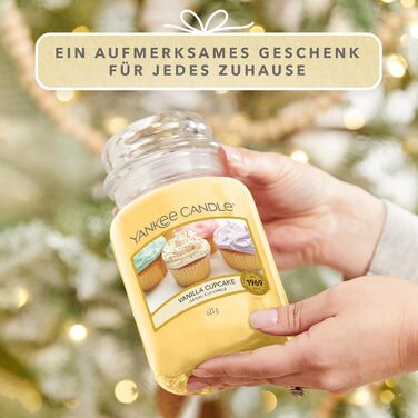Ароматична свічка Yankee Candle у скляній банці (велика), свічка з тривалим часом горіння до 150 годин, ідеальні подарунки для жінок (Ванільний капкейк)