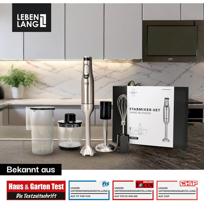 Ручний блендер 1200 Вт з набором аксесуарів та підставкою, 6 предметів Premium LEBENLANG