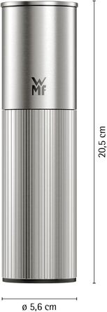 Млинок для спецій WMF Signature Pro, керамічний млинок, регульований рівень помелу, легке наповнення, млинок для солі та перцю, магнітна кришка для захисту аромату, нержавіюча сталь, 0604036030