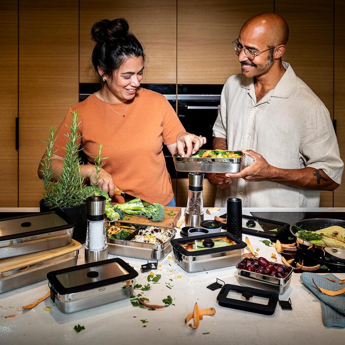 Контейнер для хранения 1 л прямоугольный с разделителем и бамбуковой крышкой FLEXX 2GO Rosle