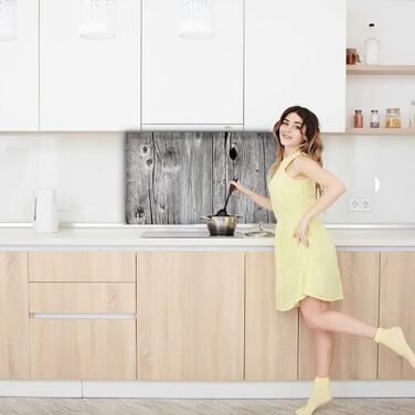 Дизайнерський кухонний бризкозахисний екран з алюмінієвого композиту, кухонний фартух, товщина 3 мм, 60x100 см, (сіра дерев&39яна стіна)