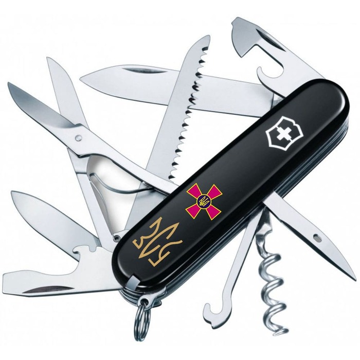 Ніж Victorinox Huntsman Army 91мм/15функ/чорн /Емблема ЗСУ + Тризуб ЗСУ золот.