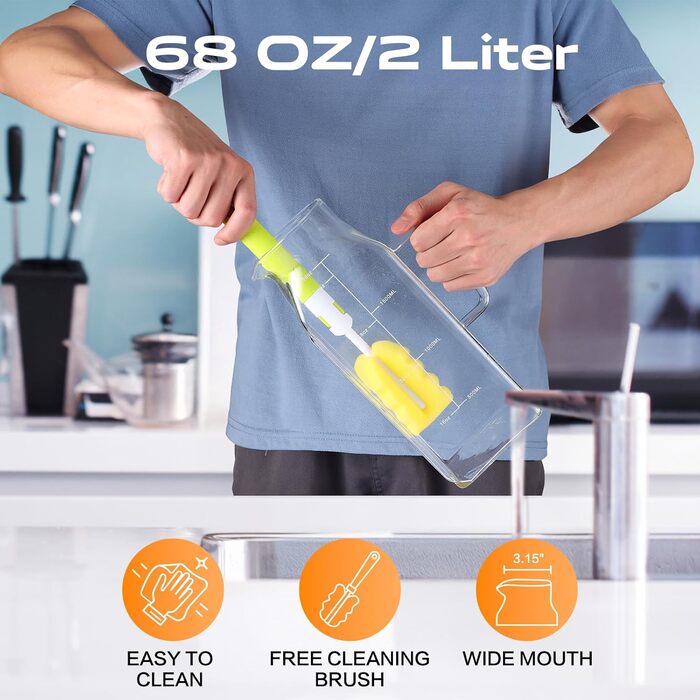 Скляний глечик з кришкою та мірною шкалою 2 л Aofmee