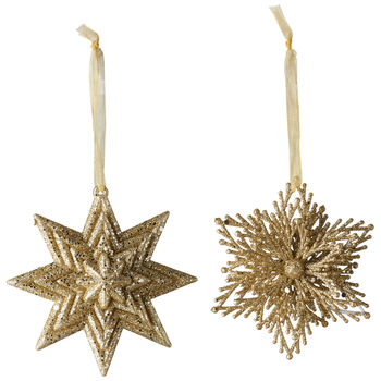 Набір з 2 ялинкових прикрас зірка / Сніжинка 10 см Gold Christmas Decoration Villeroy & Boch