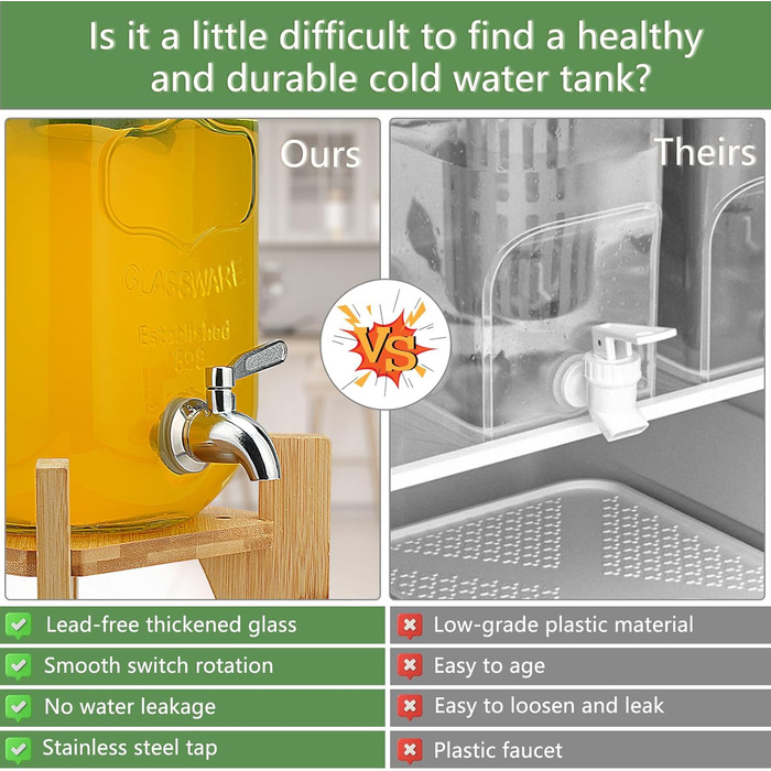 Стеклянный диспенсер для напитков 4 л Hiziwimi