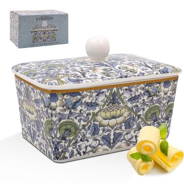 Маслянка з кришкою, китайська кераміка, з гарними акварельними мотивами, розроблена галереєю Дженніфер Роуз для Busy Bees (білий, колір слонової кістки або кремовий)