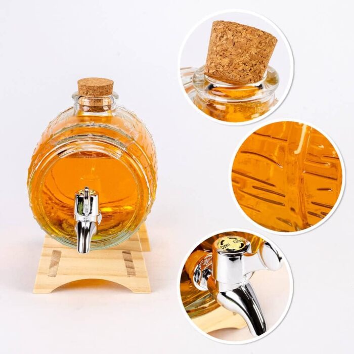 Стеклянный диспенсер в форме бочки с краном 1л SUPERBUTELKI.PL