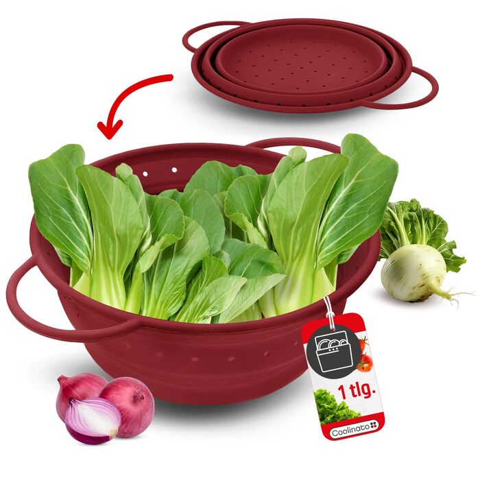 Складаний силіконовий друшляк Сітчасте силіконове сито для пасти, овочів та фруктів Можна мити в посудомийній машині, не містить бісфенолу А та термостійке до 230C Компактний складний друшляк для зливу води (червоний, 16 см)