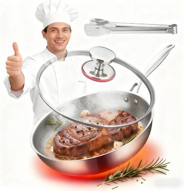 Титановая сковорода 30 см со стеклянной крышкой Tovara Titanium  Pro