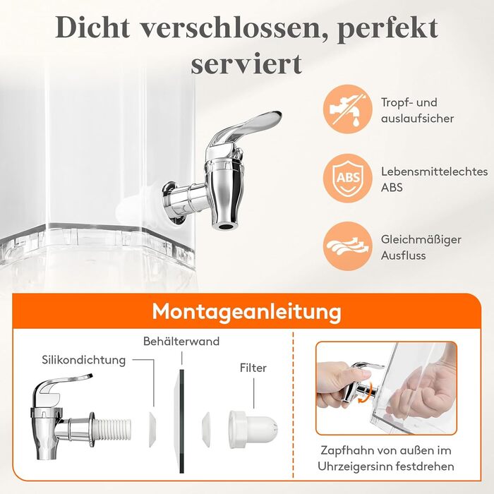 Диспенсер для напоїв з краном та підставкою, пластиковий диспенсер для води, лимонаду, соку та інших напоїв (2,6 л). Знімний стенд для зручного використання на вечірках.