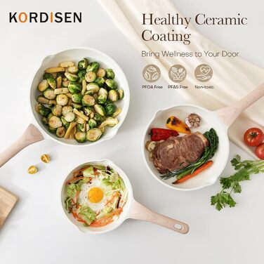 Сковорода 28 см со стеклянной крышкой, белая Kordisen