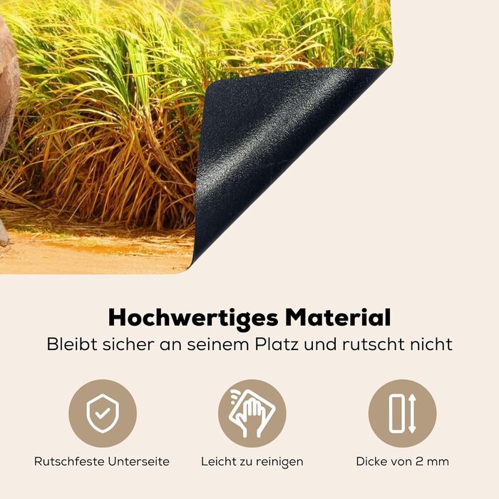 Фартух для плити, кухонний фартух, вініл, 78x52 см, декор для кухні, облицювання стіни, кришка для плити - сіро-чорна (слони - тварини, 52,7Д x 91,6Ш см)