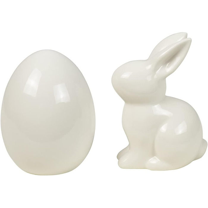Набір пасхальних яєць та пасхального зайчика Heitmann Deco керамічна пасхальна прикраса з порцеляновим ефектом, для встановлення, біла, приблизно 12,5 x 10,5 x 8 см
