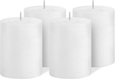 Набір із 4 свічок-стійок Brandsseller 7x10 см Однотонні та виготовлені з парафіну Сільські свічки з тривалим часом горіння Декоративні свічки для прикраси столу, Різдва та вечірок (7 x 10 см Набір із 4 шт. , білі)