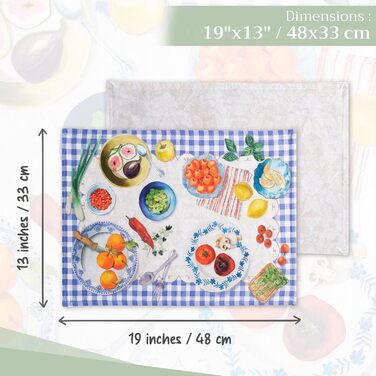 Бавовняні килимки для серветок, набір з 4 шт. , декоративні килимки для серветок, пасхальні килимки, що миються, для свят, вечерь, весни, літа (33 см x 48 см) (044 - Gourmand), 39Hermine 100