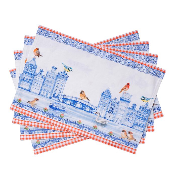 Серветки Maison d&39Hermine зі 100 бавовни, набір з 4 шт. , декоративні серветки, пасхальні серветки, які можна прати, для свят, вечерь, весни, літа (33 см x 48 см) (013 - Амстердамські канали)
