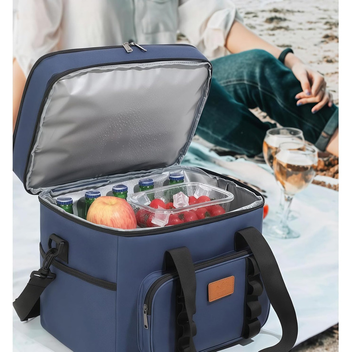 Водонепроникна термосумка для пікніка для кемпінгу, походів на пляж, регульований ремінь, містке відділення-холодильник, конструкція для зберігання, ізольовані продукти для використання на свіжому повітрі (синя)