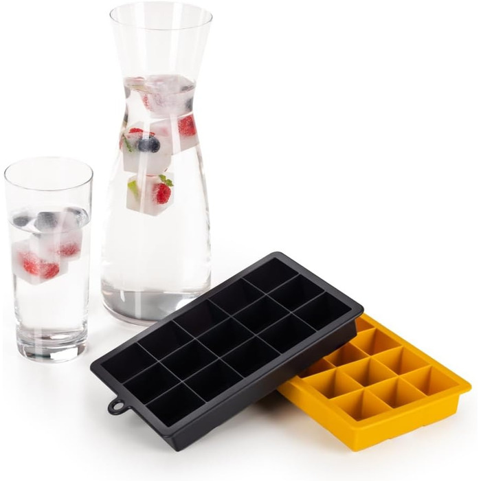 Силіконові формочки для льоду Blumtal 2x24 - Форма для льоду - Силіконова форма для льоду розміром 2,6 см - 2 форми для льоду розміром M - Льодогенератор без BPA 2 шт. - Кубики M (Кубики XL, Чорний, Синій - Гостра гірчиця)