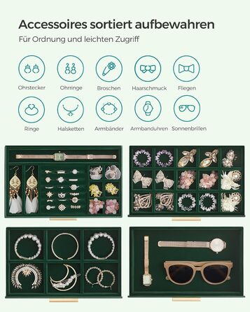 Органайзер для ювелірних виробів 4-рівневий темно-зелений SONGMICS