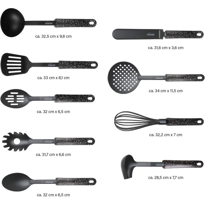 Набір кухонного начиння, 9 предметів, чорний STONELINE