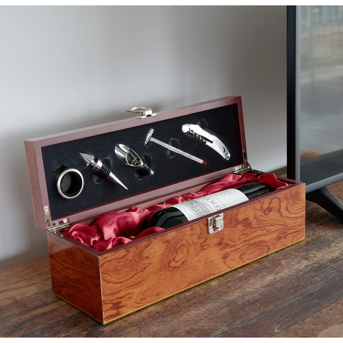 Набір сомельє 6-в-1 з дерев'яною скринькою для вина BRUBAKER