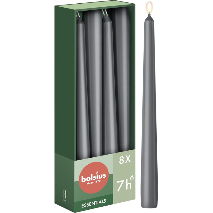 Свічки Bolsius Smooth Taper - Зелені - Набір з 4 шт. у коробці - Декоративні побутові свічки - Час горіння 7 годин - Без запаху - Натуральний рослинний віск - Без пальмової олії - 24,5 см Зелені 4 шт. и (Антрацит, 8 шт. )