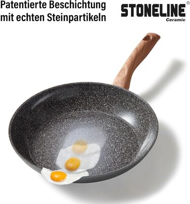 Набір керамічних горщиків STONELINE з 6 предметів, 18/20/24 см, горщики з кришкою, антипригарні, без PFAS, для індукційних плит усіх типів з керамічним покриттям зі справжніми кам&39яними частинками, набір посуду (імітація дерева, 14 предметів)